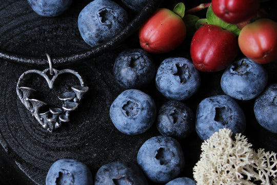 Silver heart-shaped pendant with mushrooms - Natt Jewellery