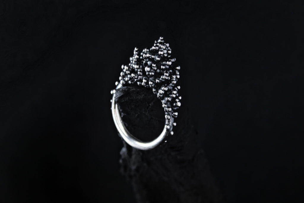 Handcrafted massive oxidised silver droplets ring number 6 - Natt Jewellery