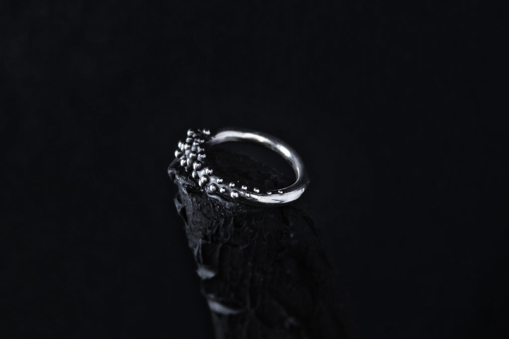 Handcrafted-oxidised silver droplets bubbles ring number 10 - Natt Jewellery