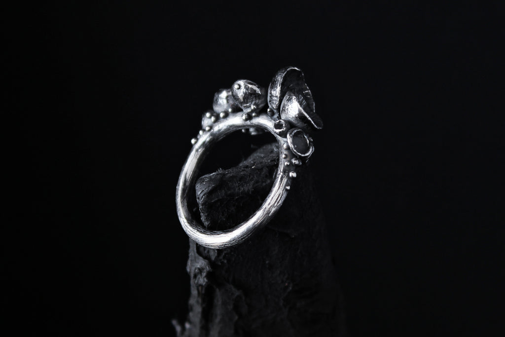 Handcrafted forest-inspired silver mushroom ring number 12 - Natt Jewellery