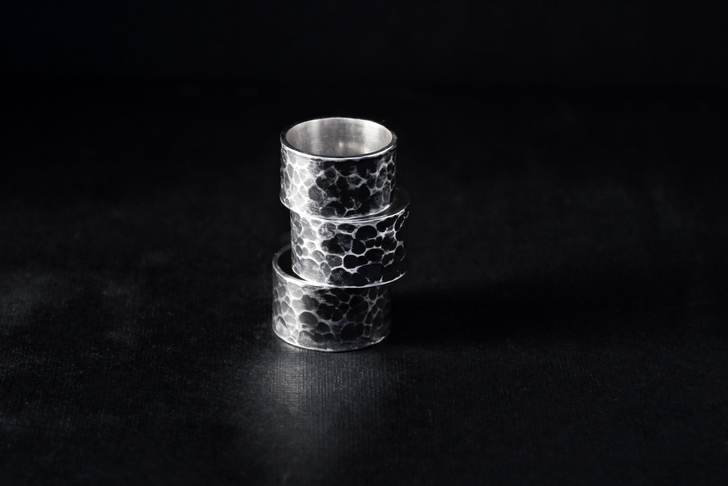 Handcrafted hammered oxidised silver rings - Natt Jewellery