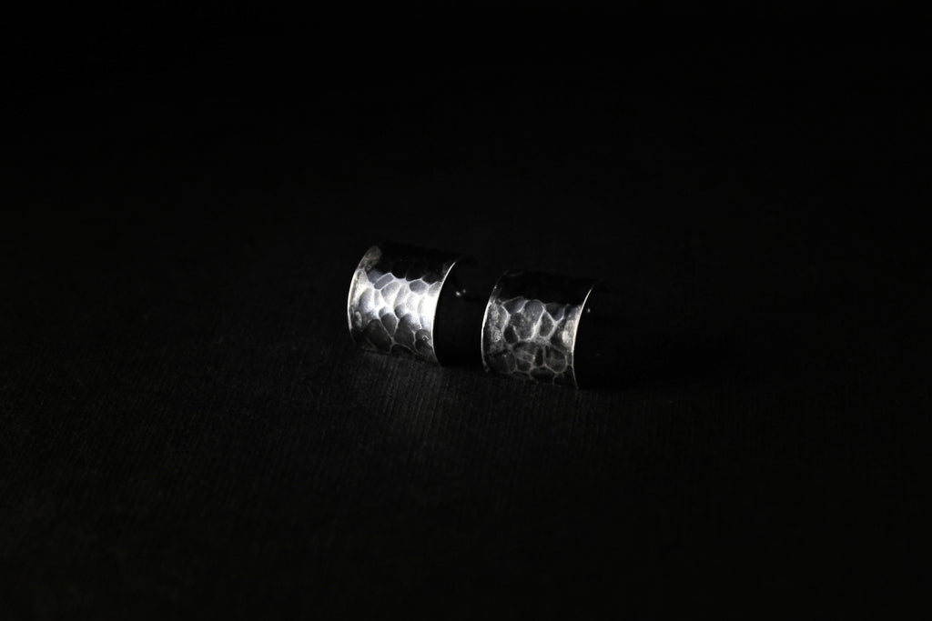 Handcrafted hammered oxidised textured silver studs - Natt Jewellery