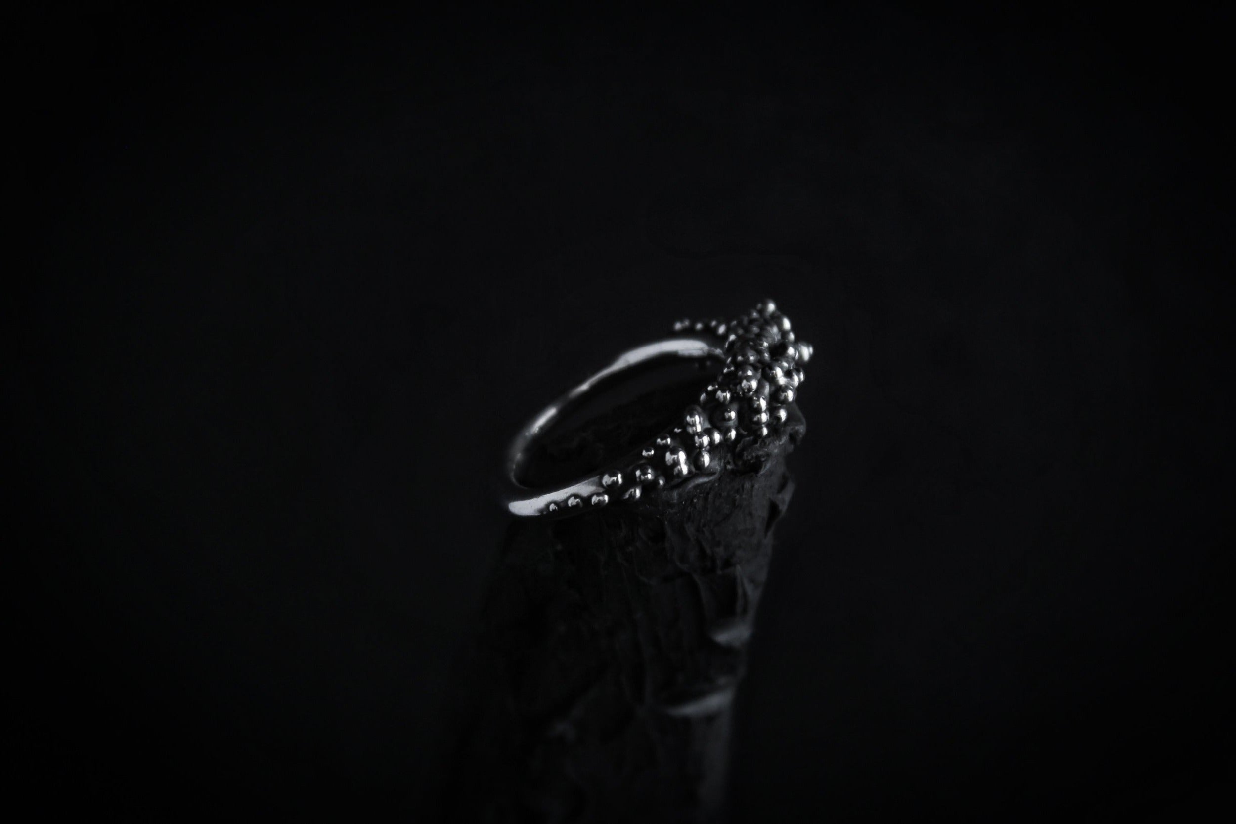 Handcrafted oxidised dark silver droplets ring number 1 - Natt Jewellery