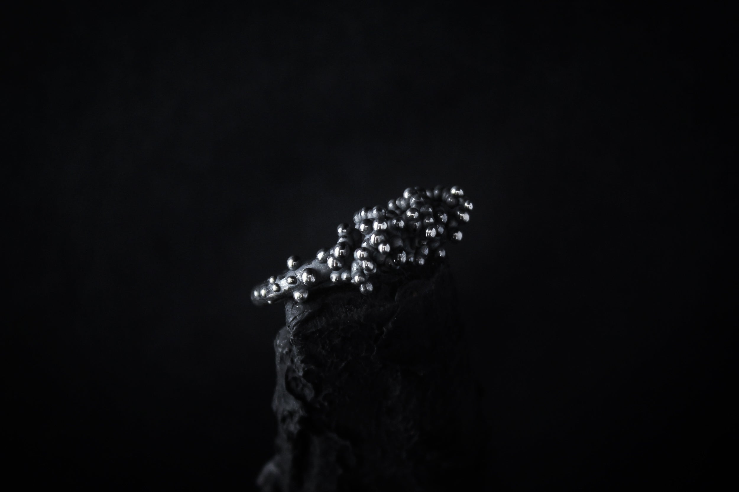 Handcrafted oxidised dark silver droplets ring number 2 - Natt Jewellery