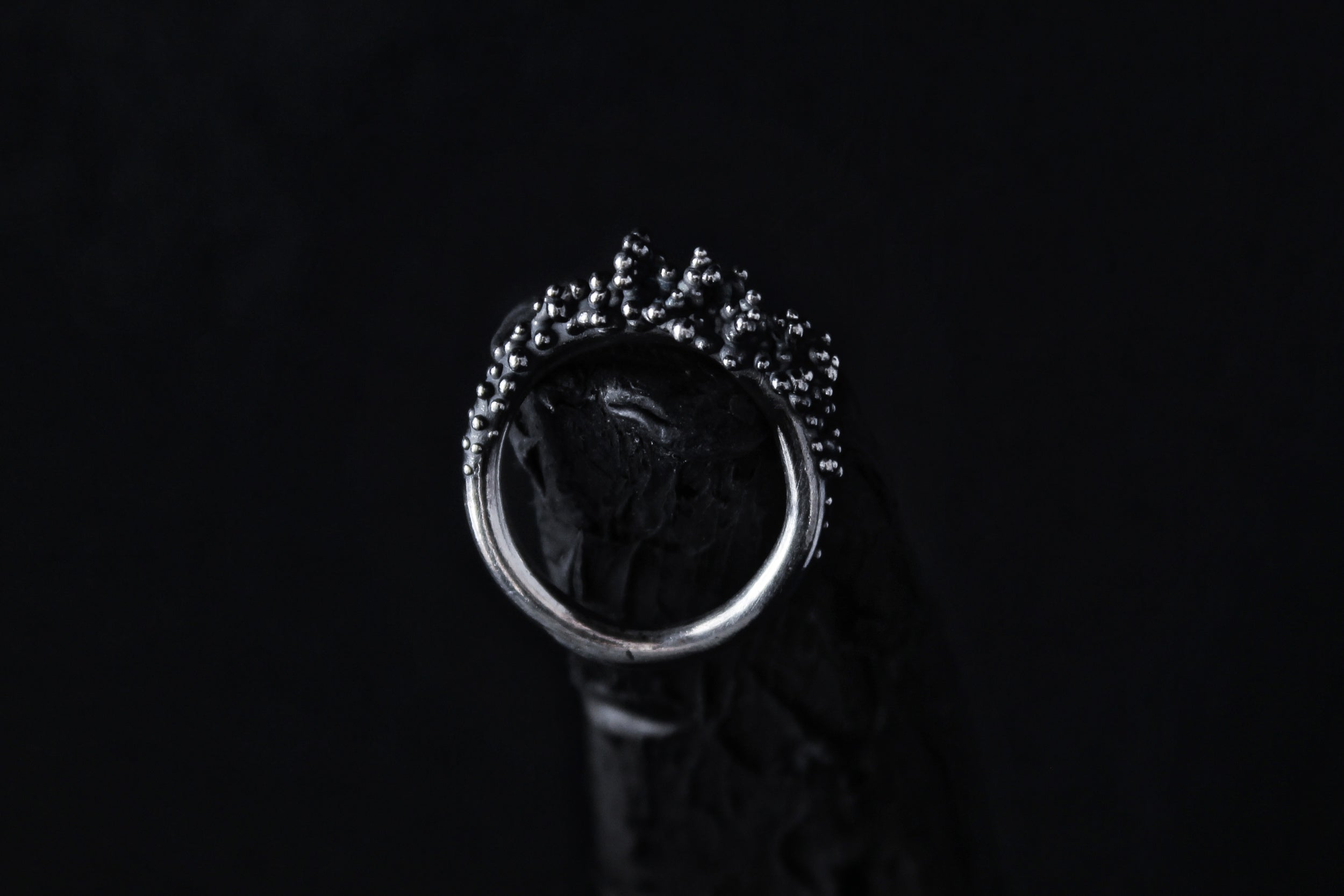 Handcrafted oxidised dark silver tiny droplets ring number 8 - Natt Jewellery