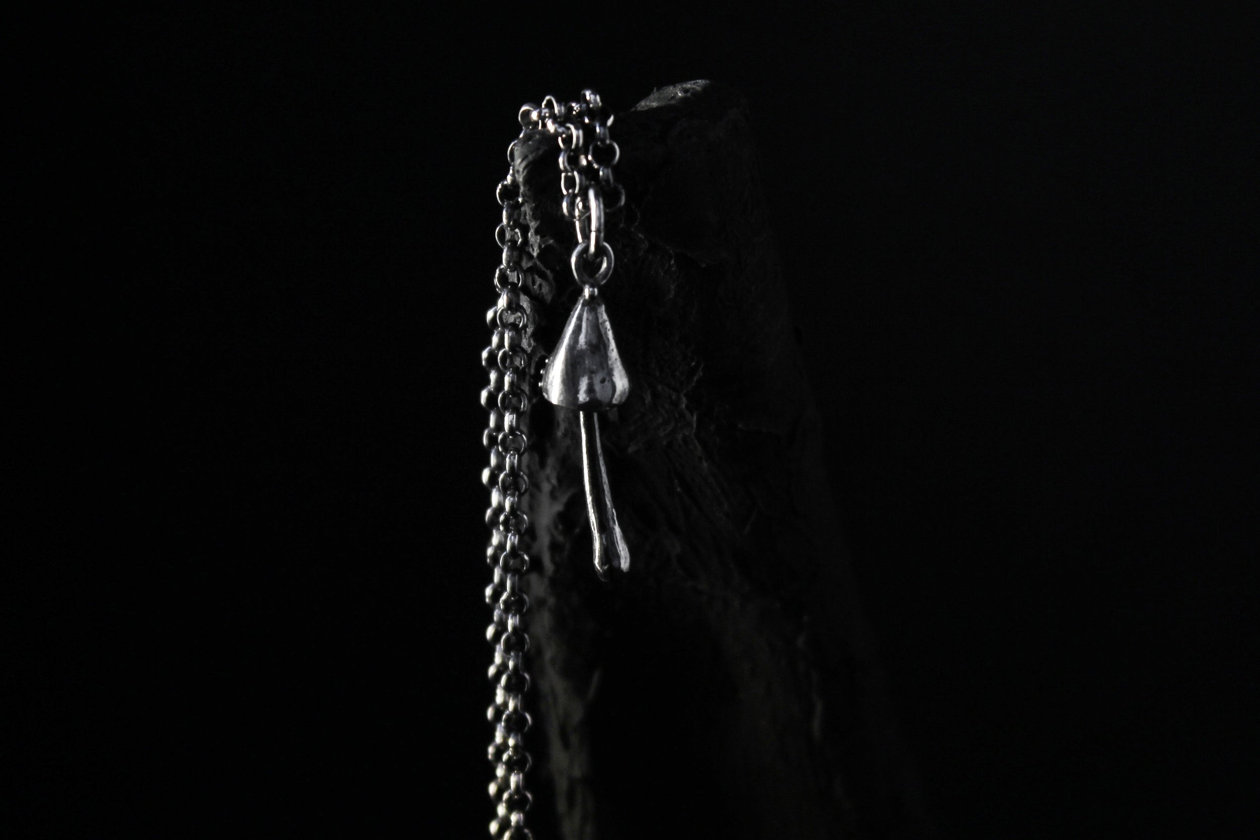 Handcrafted oxidised detailed silver mushroom pendant on a chain - Natt Jewellery
