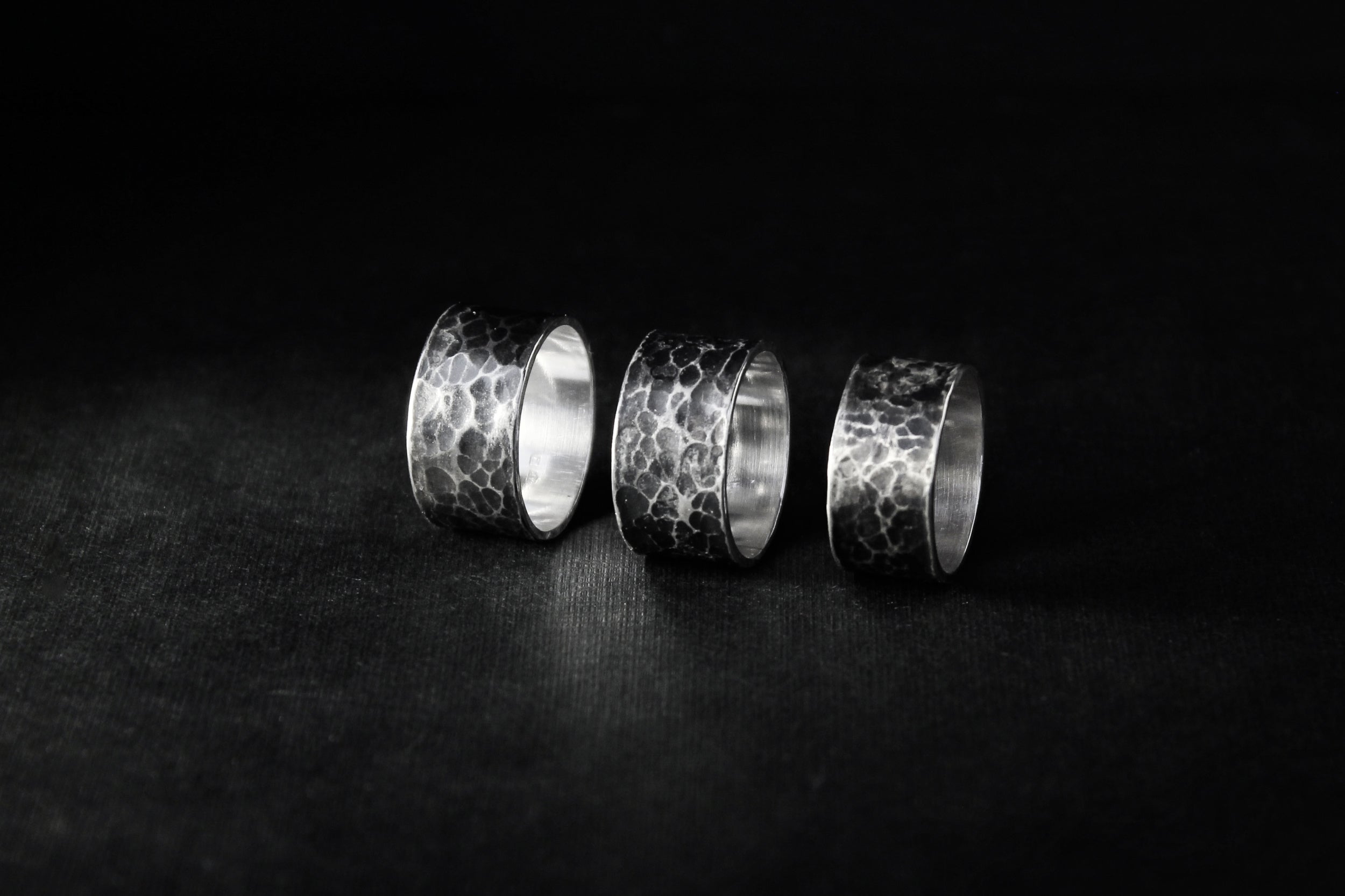 Handcrafted oxidised hammered silver rings - Natt Jewellery