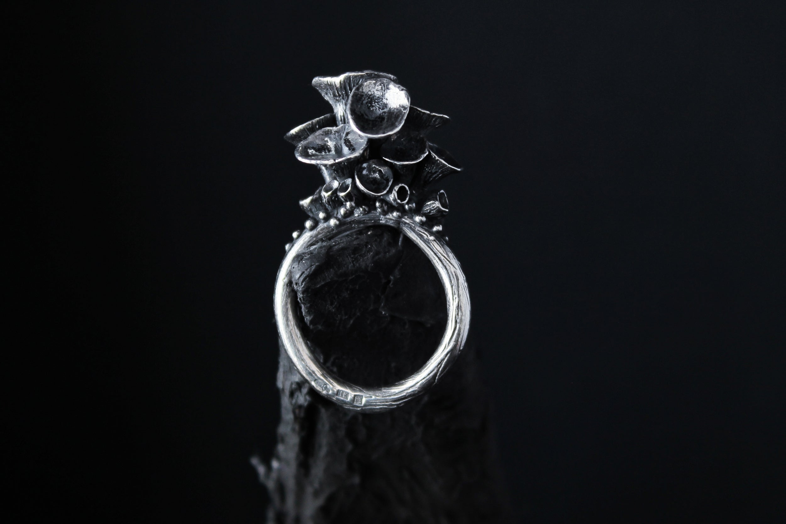 Handcrafted oxidised silver mushroom ring number 11 - Natt Jewellery