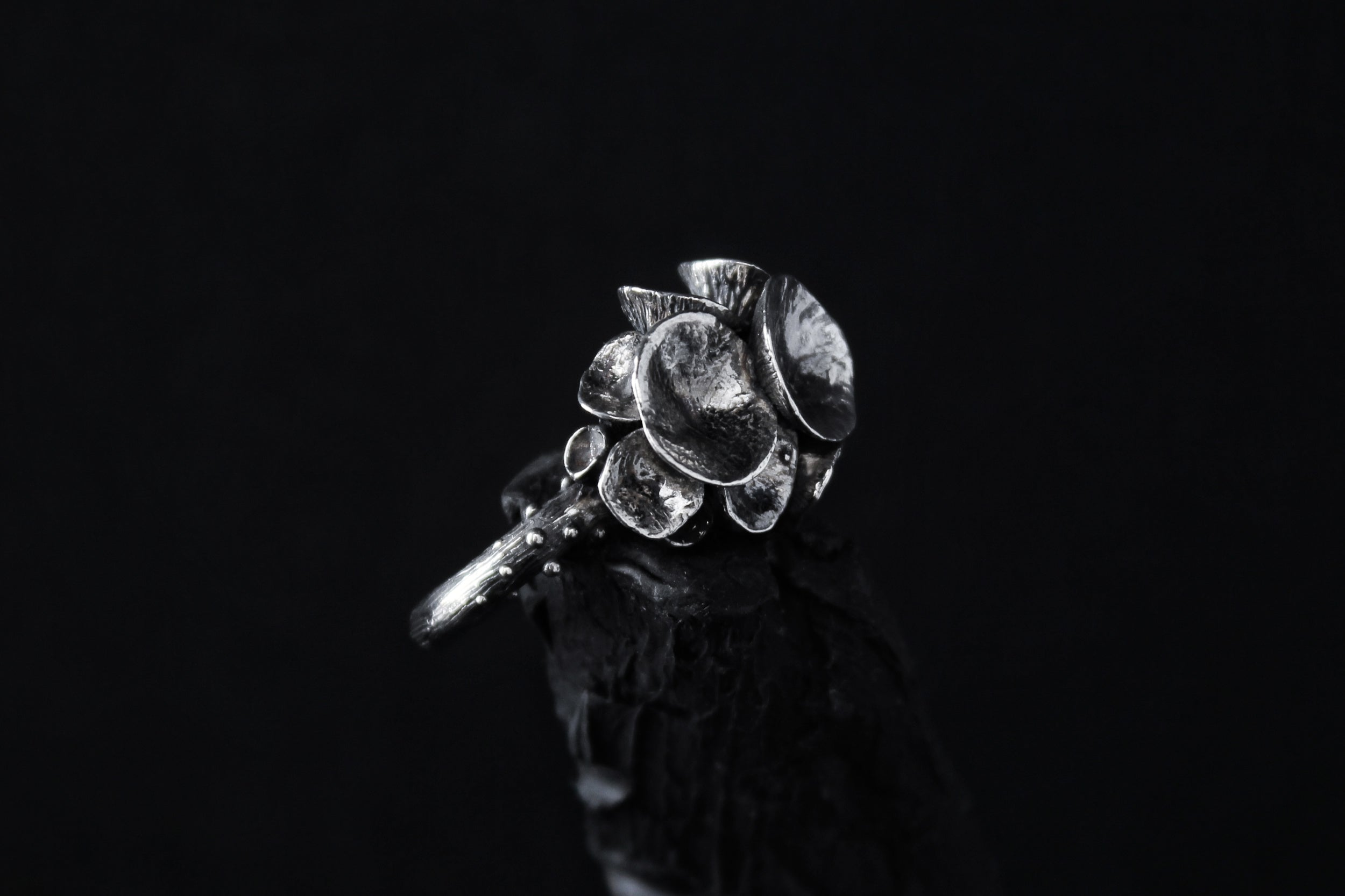 Handcrafted oxidised silver realistic mushroom ring number 7 - Natt Jewellery