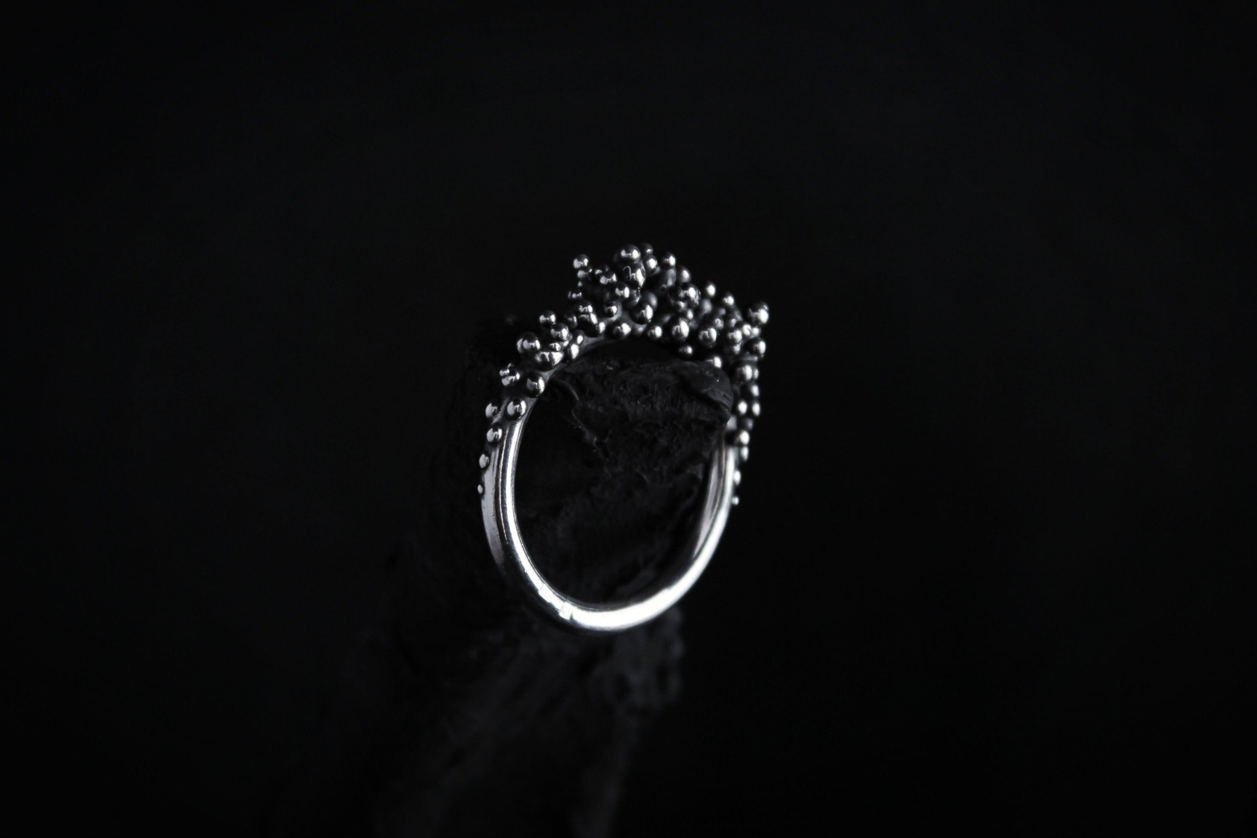 Handcrafted oxidised solid silver droplets ring number 1 - Natt Jewellery