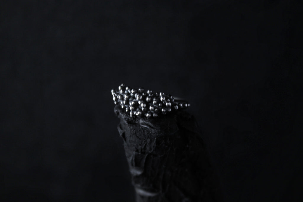 Handcrafted oxidised solid silver droplets ring number 3 - Natt Jewellery