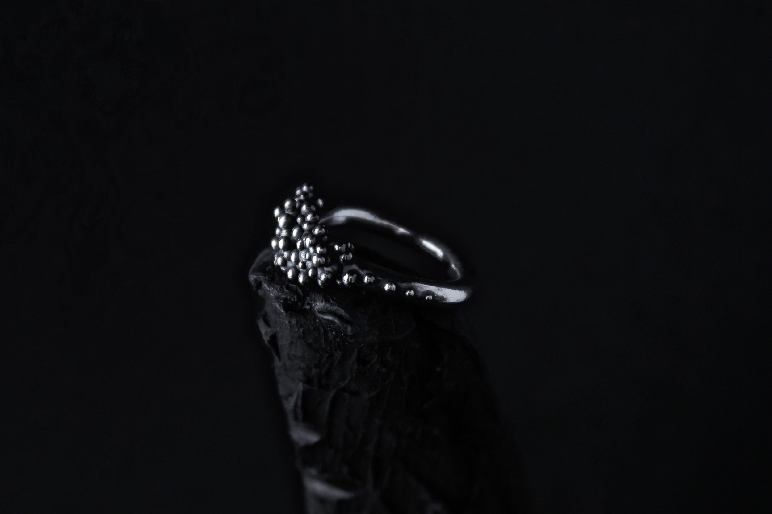 Handcrafted oxidised sterling silver droplets ring number 3 - Natt Jewellery