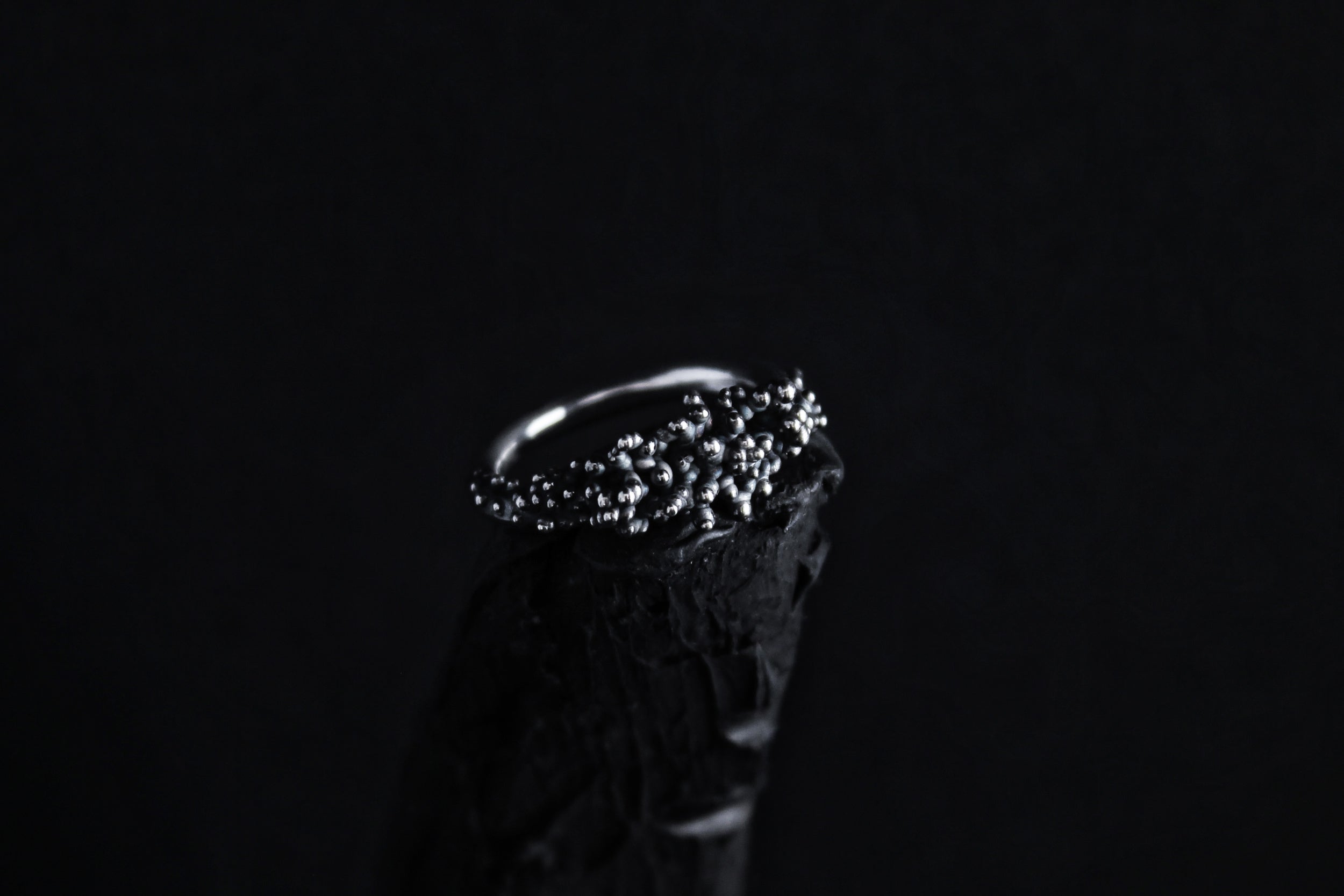 Handcrafted oxidised tiny silver droplets ring number 8 - Natt Jewellery