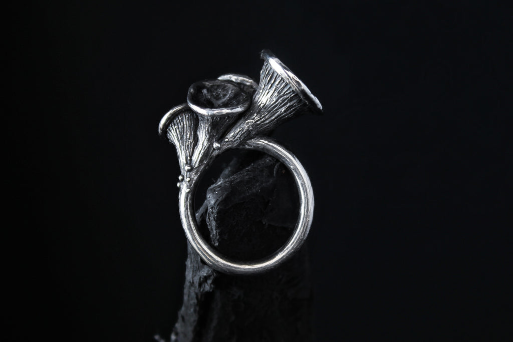 Handcrafted realistic textured silver mushroom ring number 1 - Natt Jewellery