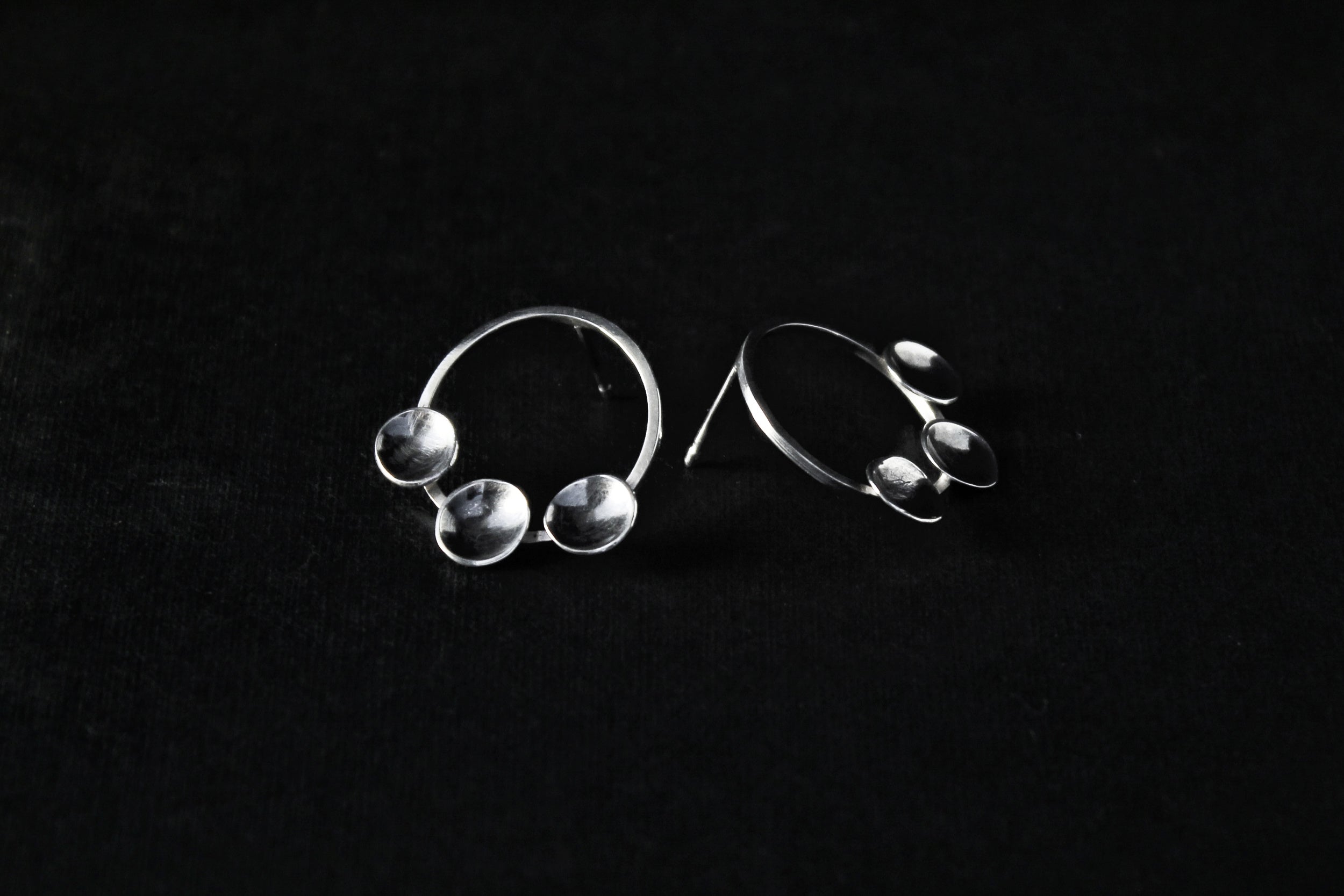 Handcrafted round silver studs with silver discs - Natt Jewellery