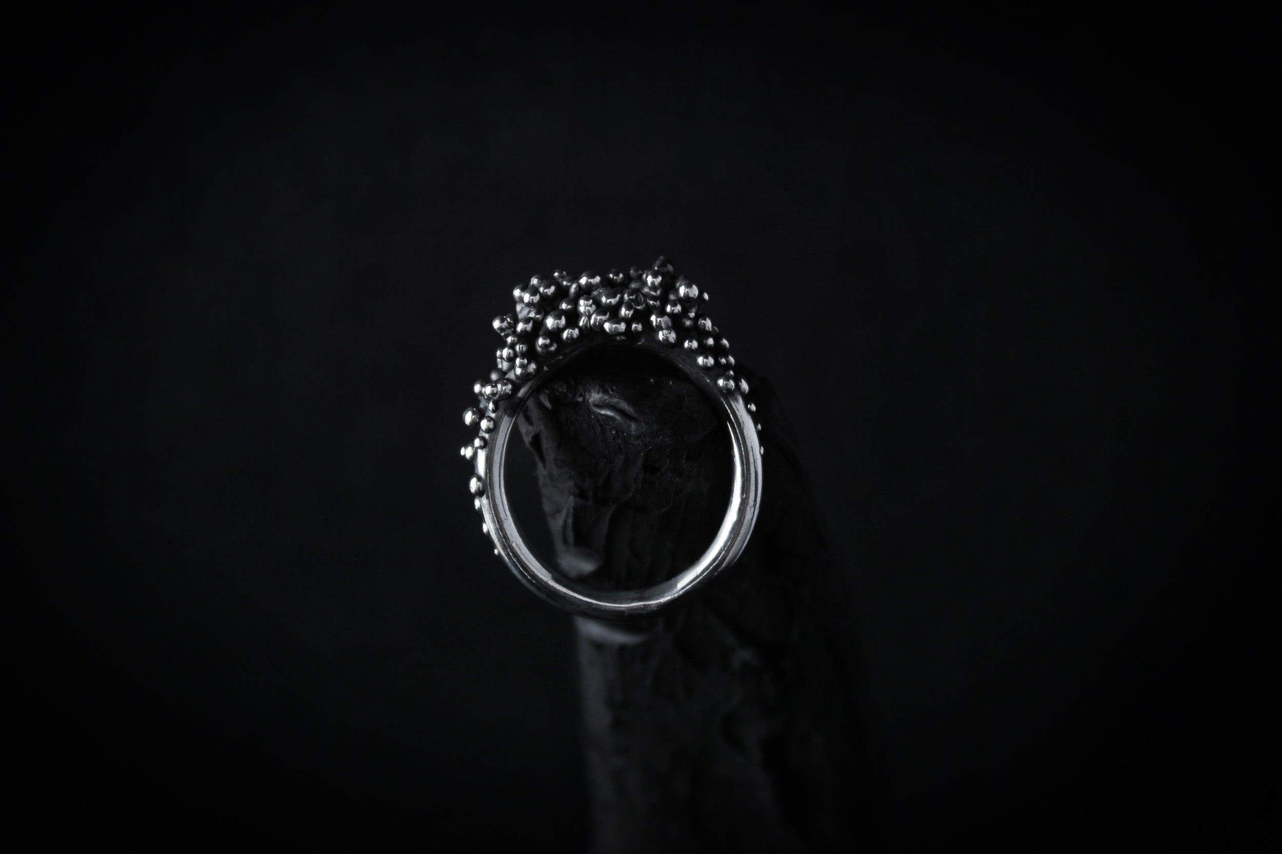 Handcrafted solid silver droplets oxidised ring number 1 - Natt Jewellery