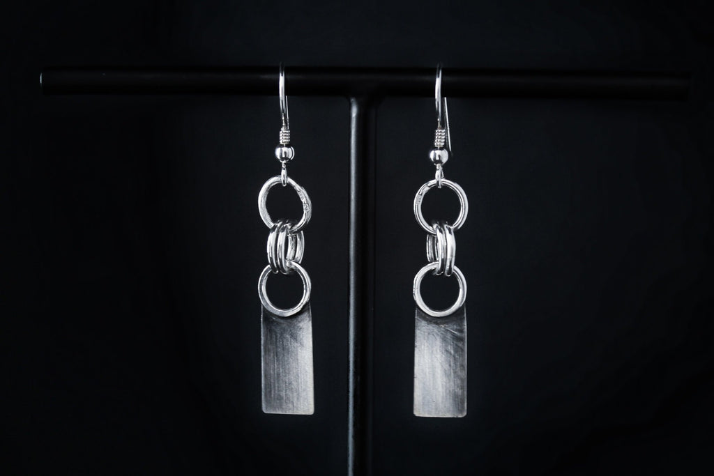 Handcrafted solid sterling silver chainmail earrings number 2 - Natt Jewellery