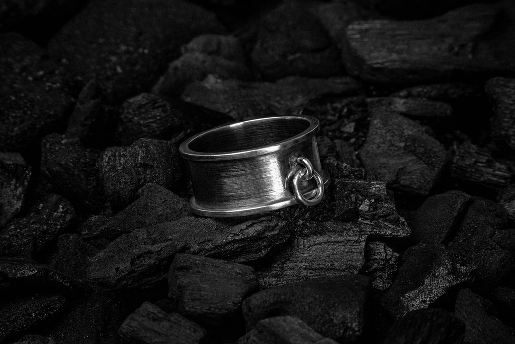 Handcrafted textured bondage-inspired solid silver choker ring number 1 - Natt Jewellery