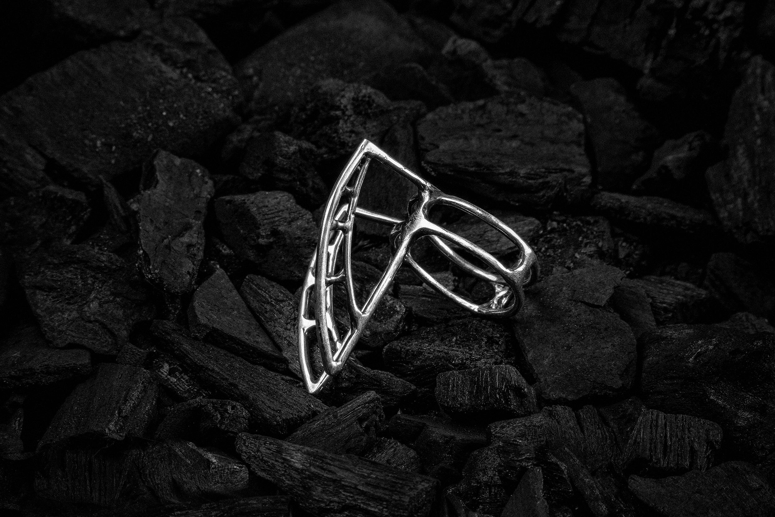 Handcrafted unique futuristic statement silver ring Astral Sails small - Natt Jewellery