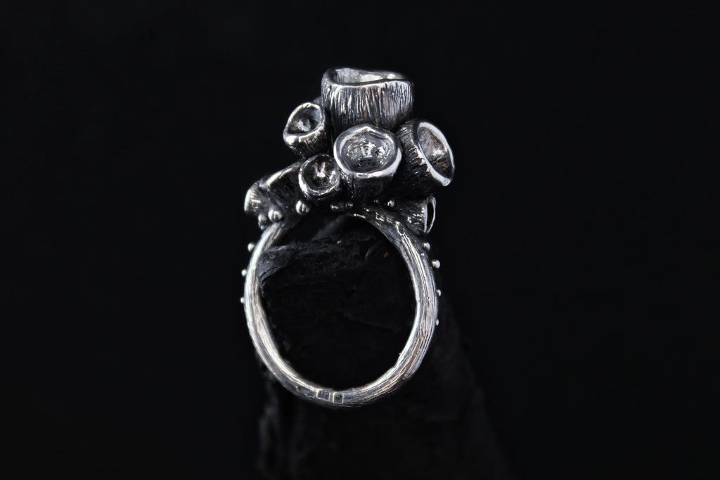 Handcrafted unique solid silver mushroom ring number 5 - Natt Jewellery