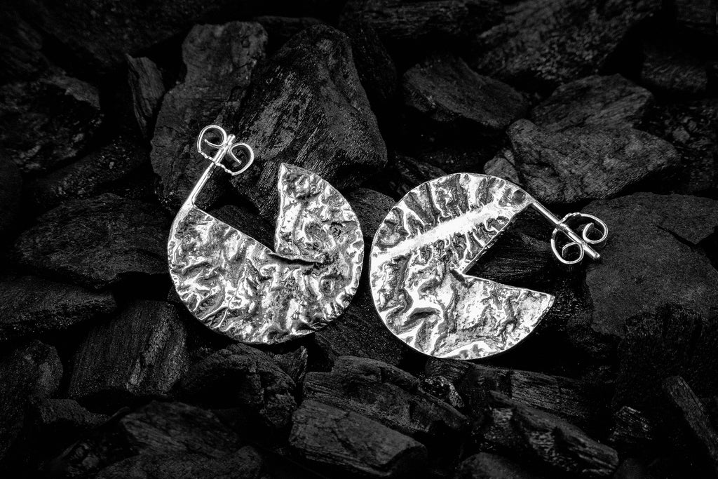 Unique textured solid silver Lunar discs earrings - Natt Jewellery